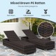 Patio wicker lounge chair in mixed brown PE rattan with 4-level backrest and luxurious cushion for outdoor comfort.