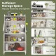 5-tier white metal baker's rack with adjustable shelves, pegboard, and flip-up door for organized kitchen storage.