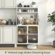 5-tier metal baker's rack in white with see-through flip-up door, pegboard, and 5" raised legs for easy cleaning.