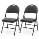 Two black padded folding chairs with metal frame and carry handle, ideal for events and easy storage.