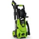 Electric pressure washer in green with 2150 PSI, 1.2 GPM, and 4 quick connect nozzles for versatile cleaning tasks.