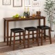 Counter-height bar table set with 3 PVC leather upholstered stools in brown, perfect for dining and drinking at home.