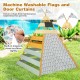 Triangle Hideaway Playhouse with removable chalkboard, machine washable curtains, and vibrant flags for outdoor fun.