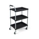 Three-layer tool cart with black PP shelves, metal frame, and swivel wheels, ideal for garage or kitchen storage.