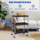 3-layer tool cart with black PP shelves, heavy-duty metal pipes, and swivel wheels for versatile storage in any space.