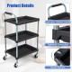 3-layer tool cart with black PP shelves, ergonomic handle, and swivel wheels for versatile storage in kitchen or garage.