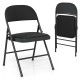 Black folding chair with metal frame and PVC leather, featuring a curved backrest for comfort, ideal for indoor and.