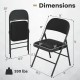 Folding chair dimensions with a black PVC leather seat and metal frame, supporting up to 330 lbs for versatile use.