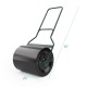 Lawn roller with U-shaped handle, 20" diameter, 50" height, designed for flattening uneven ground in gardens.