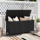 Black 85-gallon storage container with waterproof liner, ideal for cushions and outdoor use, featuring universal wheels.