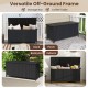 Black 85-gallon storage container with waterproof liner, ideal for outdoor use on decks, porches, and backyards.