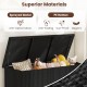 Black 85-gallon storage container made of PE rattan and sprayed metal, ideal for outdoor use with waterproof liner.