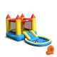 Colorful inflatable kids slide bounce house with water feature, includes 550w blower and plastic ball set for outdoor.