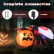 Inflatable spider on a pumpkin with colorful rotating lights, perfect for backyard Halloween decoration.