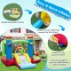 Inflatable bounce house with music theme, slide, and basketball hoop, made of waterproof 420D oxford cloth for outdoor.