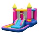 Colorful inflatable bounce house featuring a wide slide and accessible crawl-thru door for kids' active play and.