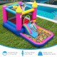 Princess-themed inflatable bounce house with slide, ball pit, and basketball hoop for kids' outdoor fun and.