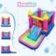 Princess-themed inflatable bounce house with slide, basketball hoop, and ball pit for kids' outdoor fun.