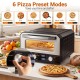 Indoor electric pizza oven with 6 preset modes, designed for 12-inch pizzas, featuring a tempered glass window and dual.