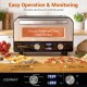 Indoor electric pizza oven with dual knobs, touch control panel, and tempered glass window for easy monitoring.