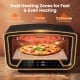 Indoor electric pizza oven with dual heating zones, 850℉ max temperature, and 8 presets for 12-inch pizzas.