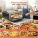 Indoor electric pizza oven with dual heating zones and 8 presets, perfect for cooking 12-inch pizzas in just 2 minutes.