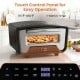 Indoor electric pizza oven with touch control panel, dual heating zones, and 8 presets for easy cooking of 12-inch pizzas.