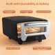 Indoor electric pizza oven with dual heating zones, 850℉ max temperature, and a cool-touch handle for safe cooking.