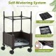 Indoor outdoor raised garden bed with trellis, self-drainage, and wheels in black, perfect for tomatoes and cucumbers.