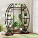 Curved 10-tier indoor plant stand in brown metal, perfect for displaying potted plants in living rooms or balconies.