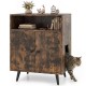 Industrial cat litter box enclosure in brown showcasing a spacious tabletop, elegant door knob, and sturdy metal legs.