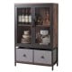 Industrial coffee bar cabinet in rustic brown with mesh doors, 2-tier storage, and two fabric drawers for stylish.