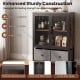 Industrial coffee bar cabinet in rustic brown with a thickened engineered wood frame and two-tier storage compartments.