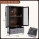 Industrial coffee bar cabinet in rustic brown with 2-tier storage, featuring mesh doors and two fabric bins for.