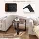 Industrial sofa end table with a spacious tabletop, T-shaped metal frame, and protective foot pads for floor safety.