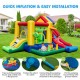 Colorful inflatable bounce castle with double slides, climbing wall, and ocean ball pool for outdoor fun.