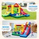 Rainbow inflatable bounce castle with double slides, climbing wall, and ocean ball pool for indoor and outdoor fun.