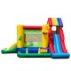 Vibrant inflatable bounce castle showcasing the double slides and climbing wall, perfect for backyard play and.