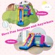 Inflatable bounce house with slides and basketball hoop, featuring a sweet doughnut theme for indoor and outdoor fun.