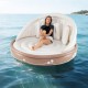 Inflatable Canopy Island Tanning Pool Lounger Float with retractable canopy, featuring ergonomic design for beach.