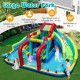 Inflatable double water slide park with obstacle course, featuring vibrant colors and safe design for kids aged 3-12.