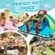Inflatable Double Water Slide Park with obstacle course, featuring double slides and water cannons for outdoor fun.
