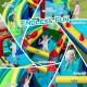 Inflatable Double Water Slide Park featuring slides, climbing wall, and basketball hoops for year-round fun.