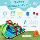 Inflatable Double Water Slide Park with accessories including 750W blower, basketballs, and tossing rings for.