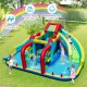 Inflatable Double Water Slide Park with climbing wall, water cannons, and obstacle course for kids aged 3-12 years.