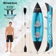 Inflatable tandem kayak for 2 persons, heavy-duty blue design with aluminum paddles, dimensions 10.5' x 3' x 1.5'.
