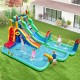 Giant inflatable water slide park with double slides, splash pools, and games for summer fun in the backyard.