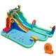 Giant inflatable water slide park with double slides, splash pool, and climbing wall for summer fun and entertainment.