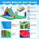 Inflatable water slide park featuring a large splash pool, double slides, and safety mesh walls for summer fun.