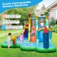 Giant inflatable water slide park with dual slides, splash pool, and water cannon for summer fun and entertainment.